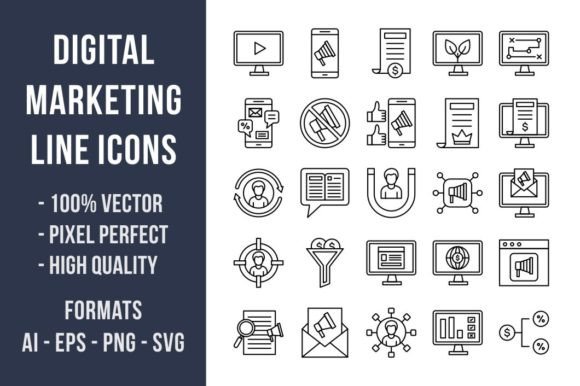 Download 50 Digital Marketing Line Icons - Premium Resources