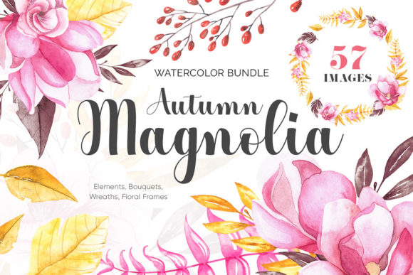 Download Autumn Magnolia Watercolor Bundel - Premium Resources