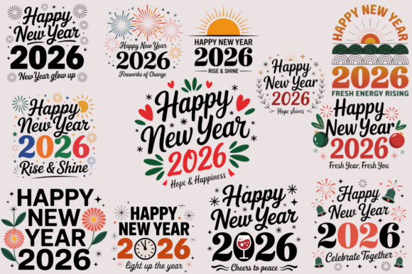 Download Frohes Neues Jahr 2026 SVG PNG Bündel | - Premium Resources