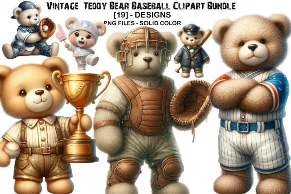 Download Vintage Teddy Bear Baseball Bundel - Premium Bundle